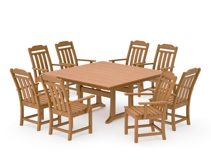 POLYWOOD Cottage 9-Piece Square Farmhouse Dining Set with Trestle Legs in Natural