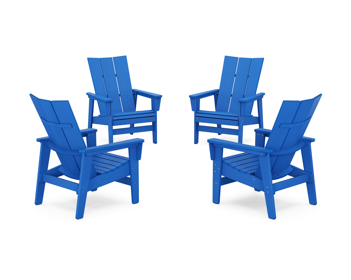 POLYWOOD 4-Piece Modern Grand Upright Adirondack Chair Conversation Set in Pacific Blue