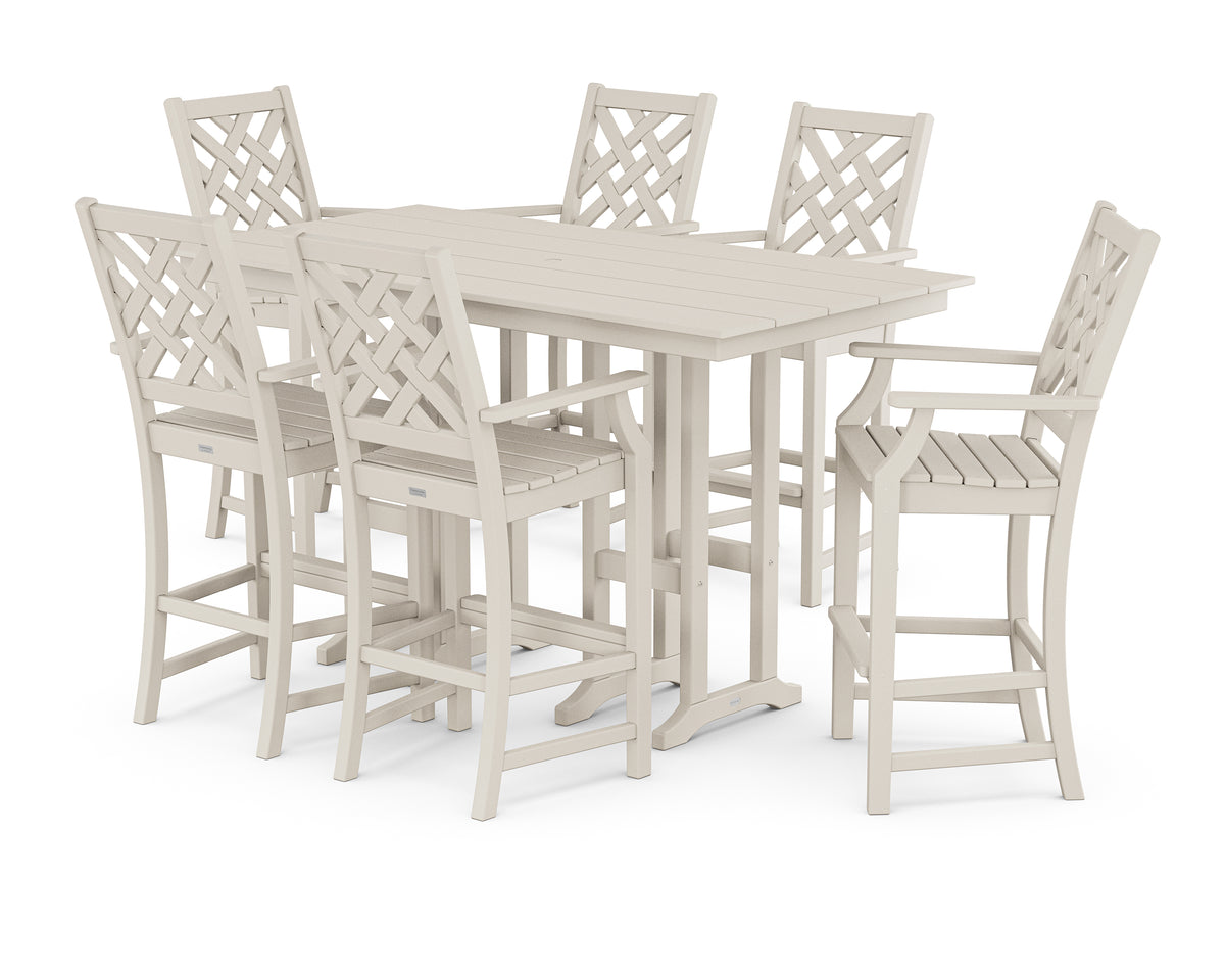POLYWOOD Country Living Wovendale Arm Chair 7-Piece Farmhouse Bar Set in Sand