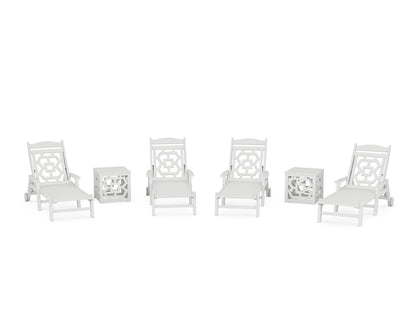 POLYWOOD Chinoiserie 6-Piece Chaise Set in White
