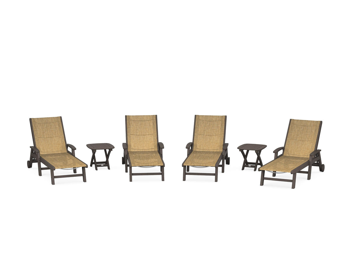 POLYWOOD Coastal Chaise 6-Piece Set with Wheels in Vintage Coffee / Burlap