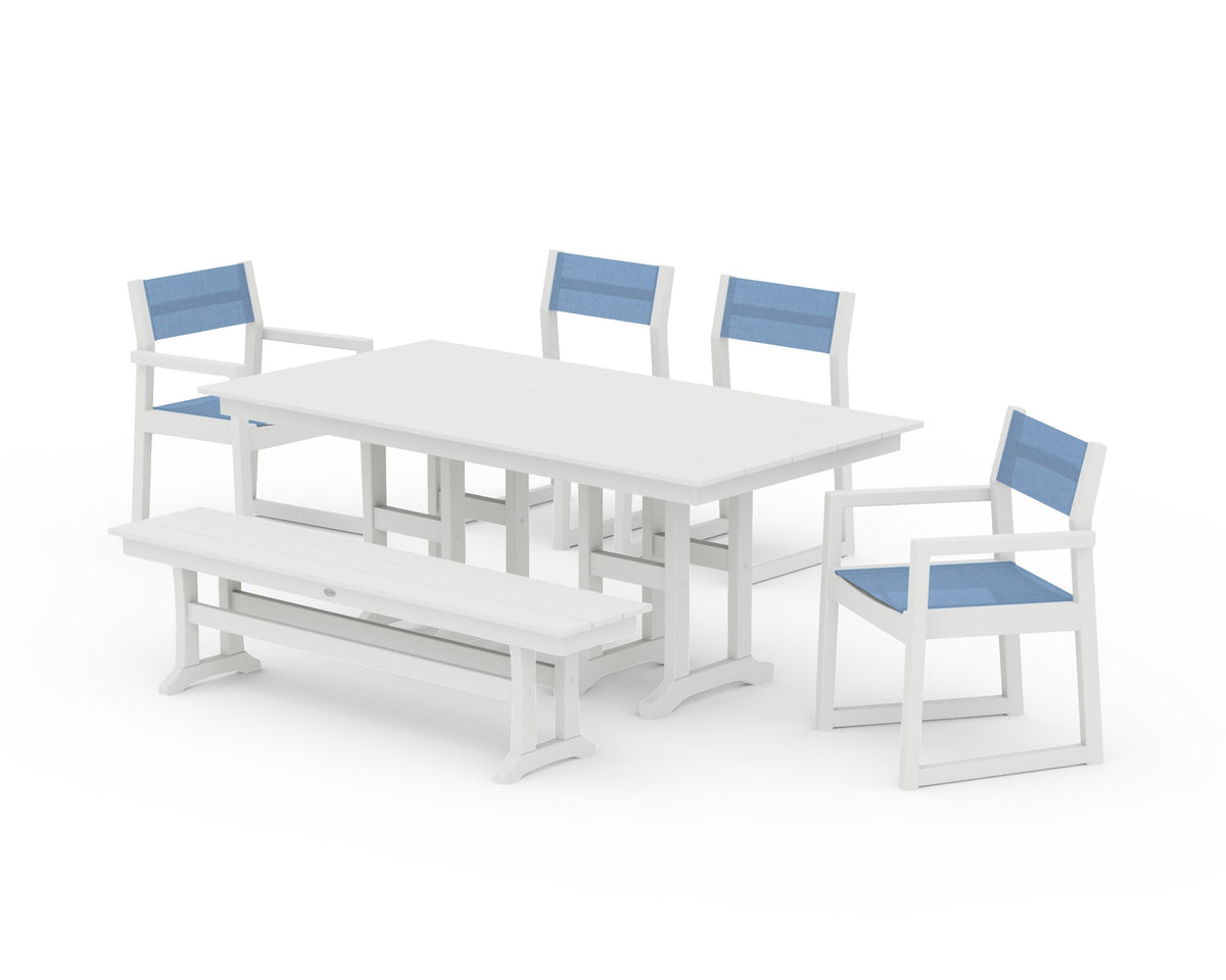 POLYWOOD EDGE Sling 6-Piece Farmhouse Dining Set in Vintage White / Poolside