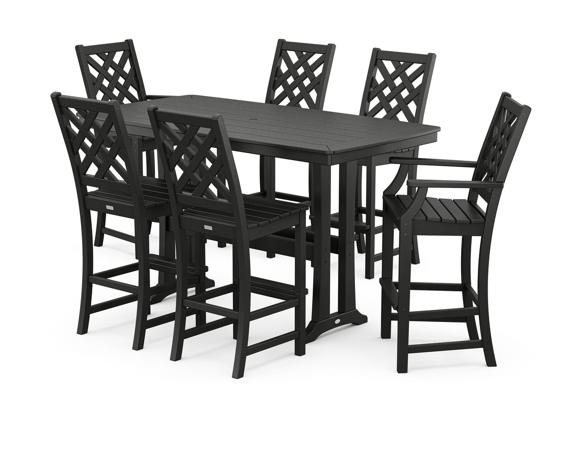 POLYWOOD Country Living Wovendale 7-Piece Bar Set with Trestle Legs in Black