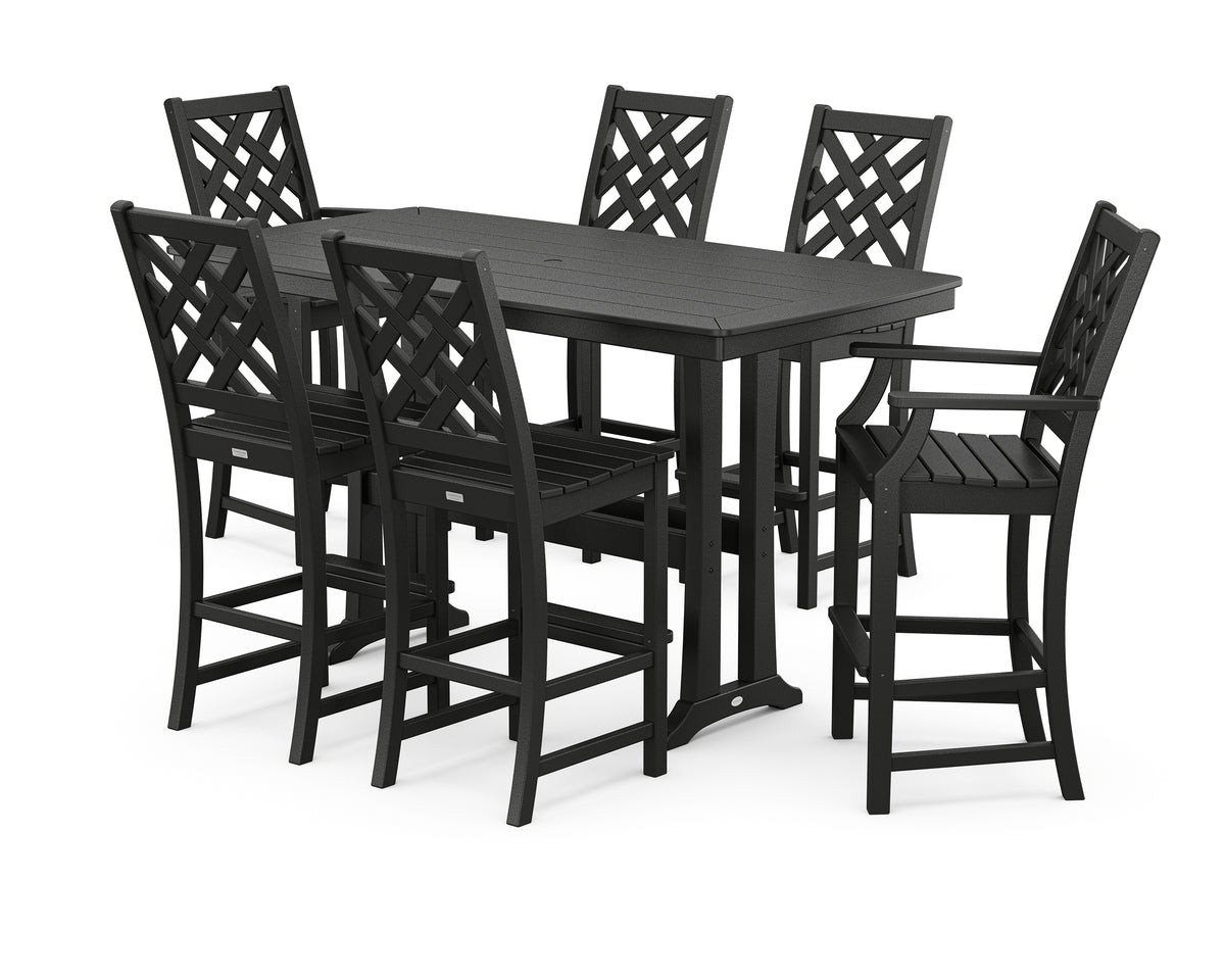 POLYWOOD Country Living Wovendale 7-Piece Bar Set with Trestle Legs in Black