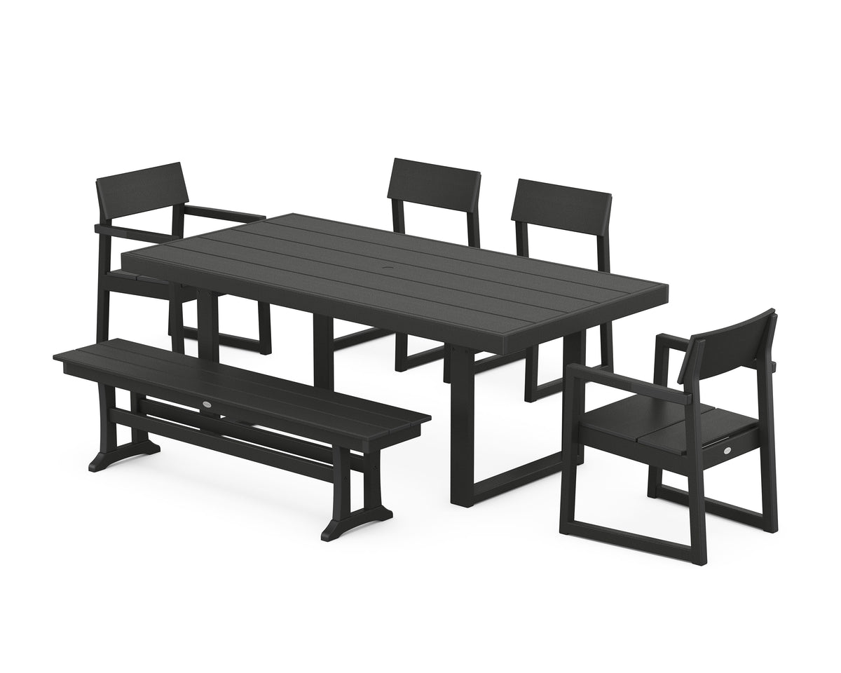POLYWOOD EDGE 6-Piece Dining Set with Bench (EDGE 40" x 78" Table) in Black