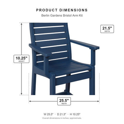 Berlin Gardens Bristol Arm Kit dimensions: 25.5 in W x 21.5 in D x 10.125 in H