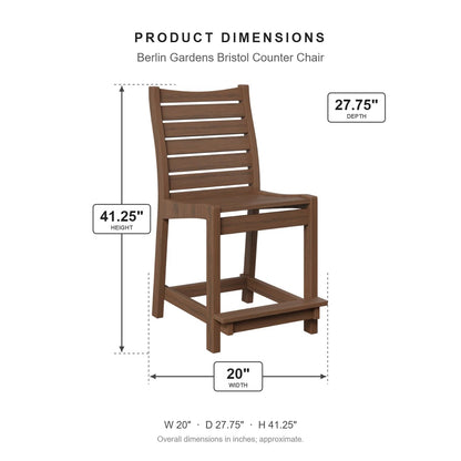 Berlin Gardens Bristol Counter Chair dimensions: 19.875 in W x 27.75 in D x 41.25 in H