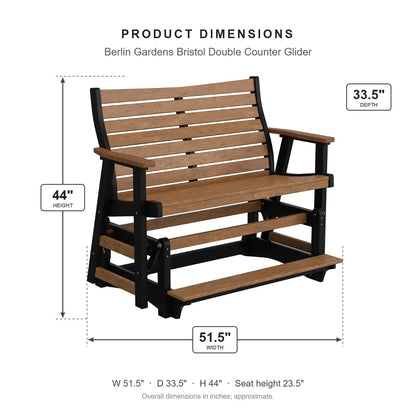 Berlin Gardens Bristol Double Counter Glider dimensions: 51.5 in W x 33.5 in D x 44 in H
