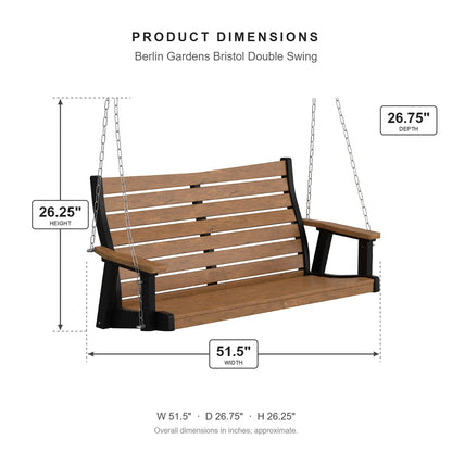 Berlin Gardens Bristol Double Swing dimensions: 51.5 in W x 26.75 in D x 26.25 in H