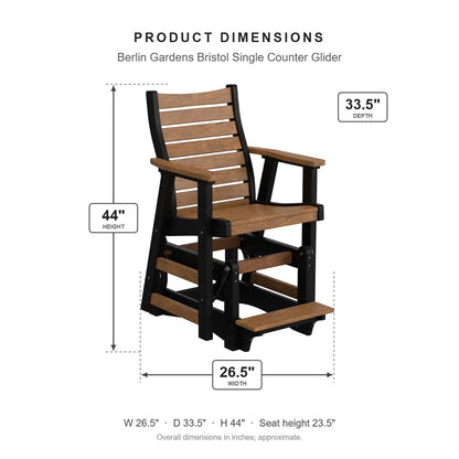 Berlin Gardens Bristol Single Counter Glider dimensions: 26.5 in W x 33.5 in D x 44 in H