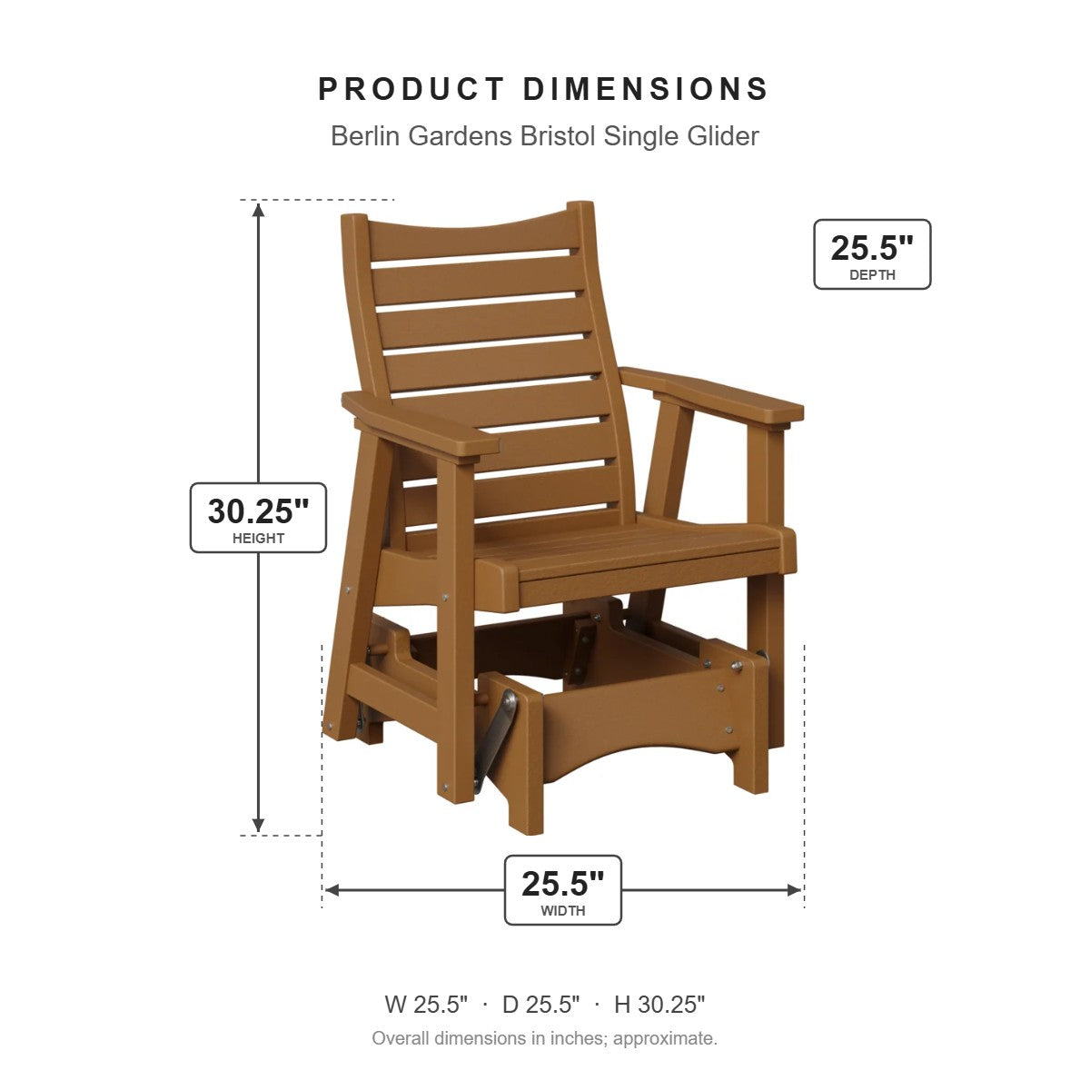 Berlin Gardens Bristol Single Glider dimensions: 25.5 in W x 25.5 in D x 30.333333333333332 in H