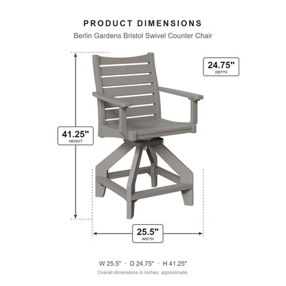 Berlin Gardens Bristol Swivel Counter Chair dimensions: 25.5 in W x 24.75 in D x 41.25 in H