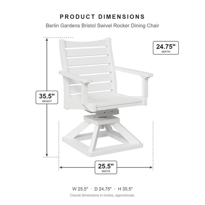 Berlin Gardens Bristol Swivel Rocker Dining Chair dimensions: 25.5 in W x 24.75 in D x 35.5 in H
