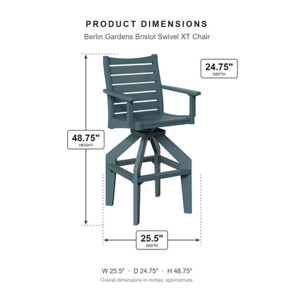 Berlin Gardens Bristol Swivel XT Chair dimensions: 25.5 in W x 24.75 in D x 48.75 in H