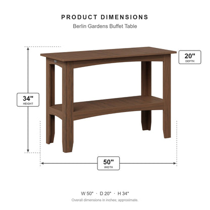 Berlin Gardens Buffet Table dimensions: 50 in W x 20 in D x 34 in H