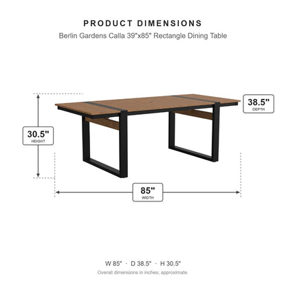 Berlin Gardens Calla 39"x85" Rectangle Dining Table dimensions: 85 in W x 38.5 in D x 30.5 in H