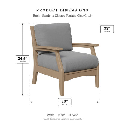 Berlin Gardens Classic Terrace Club Chair dimensions: 30 in W x 33 in D x 34.5 in H