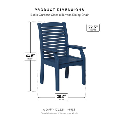 Berlin Gardens Classic Terrace Dining Chair dimensions: 26.5 in W x 22.5 in D x 43.55 in H