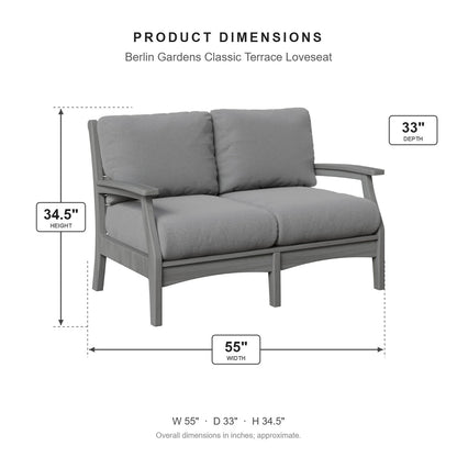Berlin Gardens Classic Terrace Loveseat dimensions: 55 in W x 33 in D x 34.5 in H