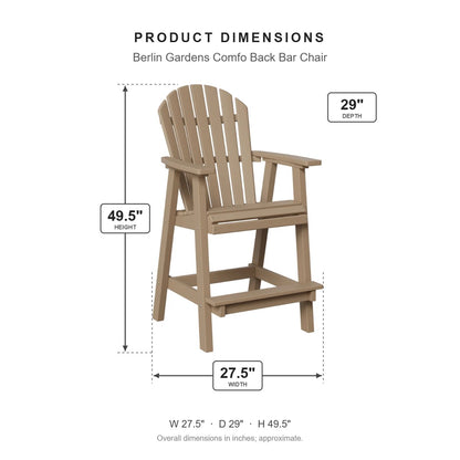 Berlin Gardens Comfo Back Bar Chair dimensions: 27.5 in W x 29 in D x 49.5 in H