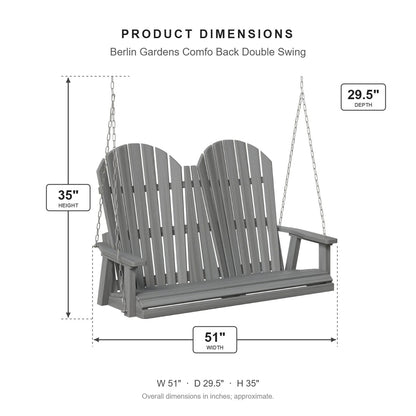 Berlin Gardens Comfo Back Double Swing dimensions: 51 in W x 29.5 in D x 35 in H