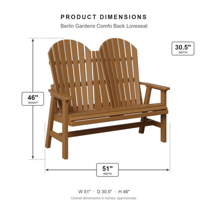 Berlin Gardens Comfo Back Loveseat dimensions: 51 in W x 30.5 in D x 46 in H