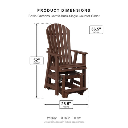 Berlin Gardens Comfo Back Single Counter Glider dimensions: 26.5 in W x 36.5 in D x 52 in H