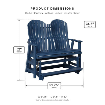 Berlin Gardens Contour Double Counter Glider dimensions: 51.75 in W x 34.5 in D x 52 in H