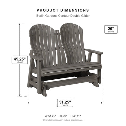 Berlin Gardens Contour Double Glider dimensions: 51.25 in W x 29 in D x 45.25 in H