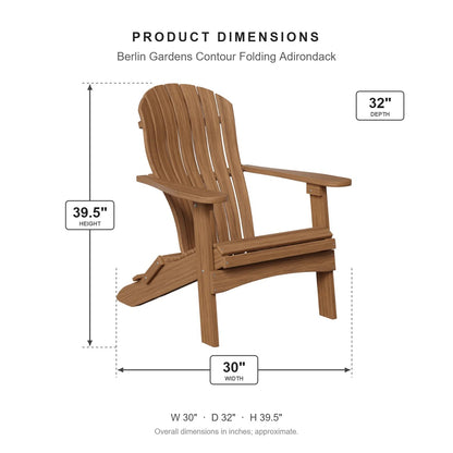 Berlin Gardens Contour Folding Adirondack dimensions: 30 in W x 32 in D x 39.5 in H