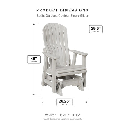 Berlin Gardens Contour Single Glider dimensions: 26.25 in W x 29.5 in D x 45 in H