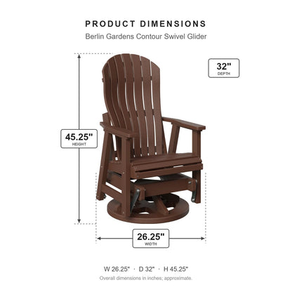 Berlin Gardens Contour Swivel Glider dimensions: 26.25 in W x 32 in D x 45.25 in H