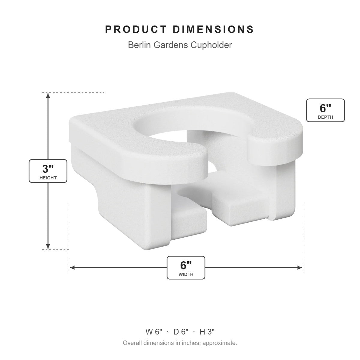 Berlin Gardens Cupholder dimensions: 6 in W x 6 in D x 3 in H