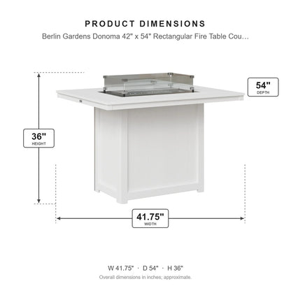 Berlin Gardens Donoma 42" x 54" Rectangular Fire Table Counter dimensions: 41.625 in W x 53.875 in D x 36 in H