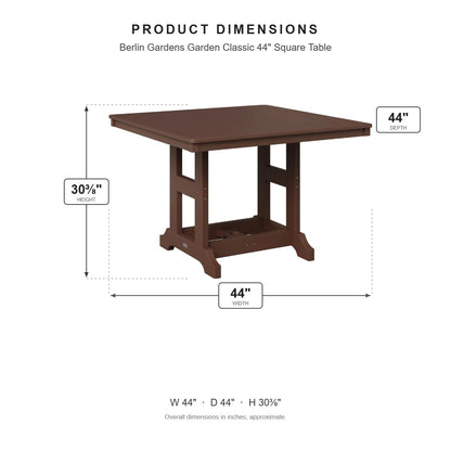 Berlin Gardens Garden Classic 44" Square Table dimensions