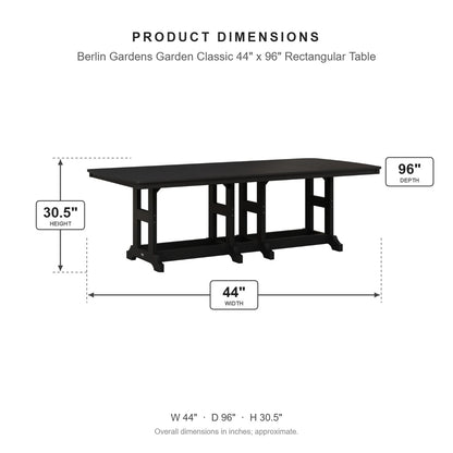Berlin Gardens Garden Classic 44" x 96" Rectangular Table dimensions