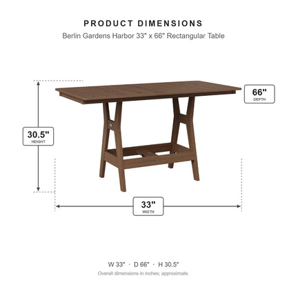 Berlin Gardens Harbor 33" x 66" Rectangular Table dimensions: 33 in W x 66 in D x 30.375 in H