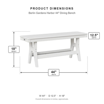 Berlin Gardens Harbor 44" Dining Bench dimensions: 44 in W x 12.5 in D x 18 in H