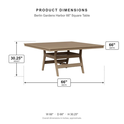 Berlin Gardens Harbor 66" Square Table dimensions: 66 in W x 66 in D x 30.25 in H