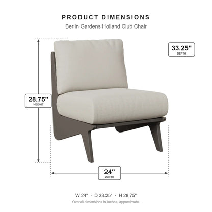 Berlin Gardens Holland Club Chair dimensions: 24 in W x 33.25 in D x 28.75 in H
