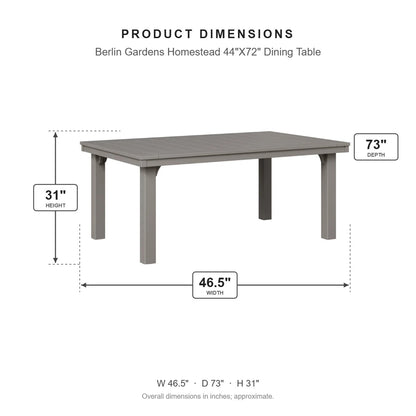 Berlin Gardens Homestead 44"X72" Dining Table dimensions: 46.5 in W x 73 in D x 31 in H