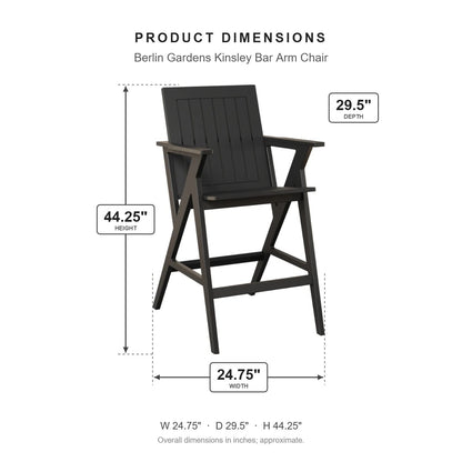 Berlin Gardens Kinsley Bar Arm Chair dimensions: 24.75 in W x 29.5 in D x 44.25 in H