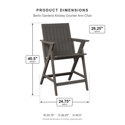 Berlin Gardens Kinsley Counter Arm Chair dimensions: 24.75 in W x 26.125 in D x 40.5 in H