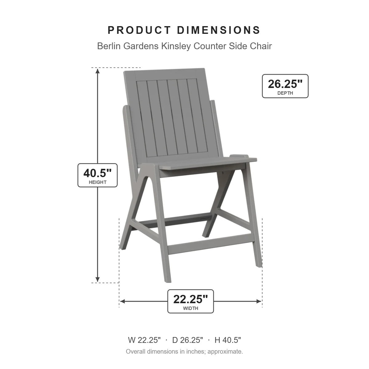 Berlin Gardens Kinsley Counter Side Chair dimensions: 22.25 in W x 26.125 in D x 40.5 in H
