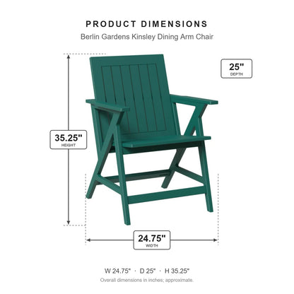 Berlin Gardens Kinsley Dining Arm Chair dimensions: 24.75 in W x 25 in D x 35.25 in H