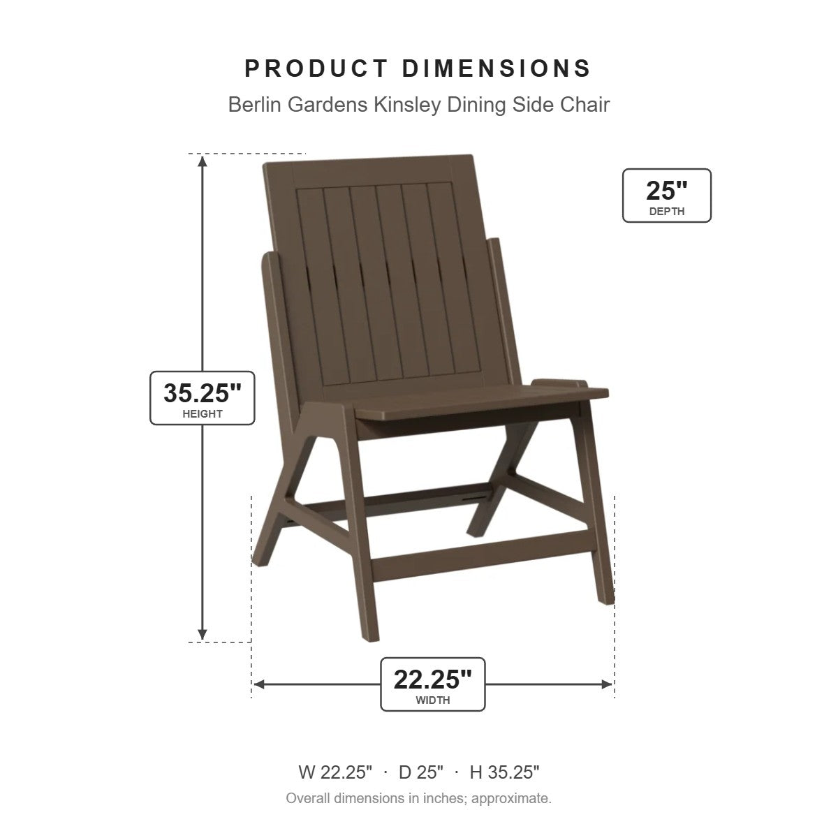 Berlin Gardens Kinsley Dining Side Chair dimensions: 22.25 in W x 25 in D x 35.25 in H
