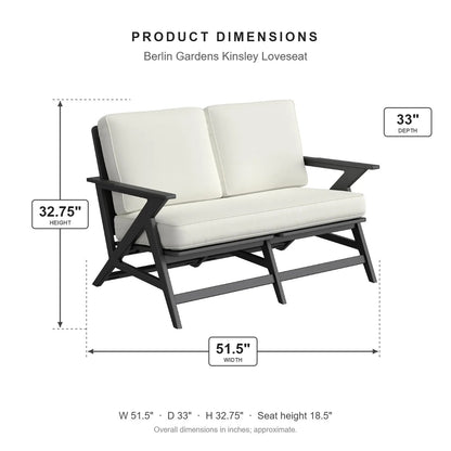 Berlin Gardens Kinsley Loveseat dimensions: 51.5 in W x 33 in D x 32.75 in H