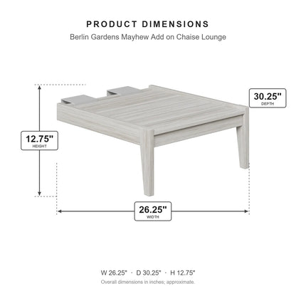 Berlin Gardens Mayhew Add on Chaise Lounge dimensions: 26.25 in W x 30.125 in D x 12.75 in H