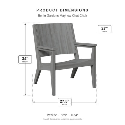Berlin Gardens Mayhew Chat Chair dimensions: 27.5 in W x 27 in D x 34 in H