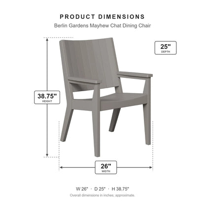 Berlin Gardens Mayhew Chat Dining Chair dimensions: 26 in W x 25 in D x 38.75 in H
